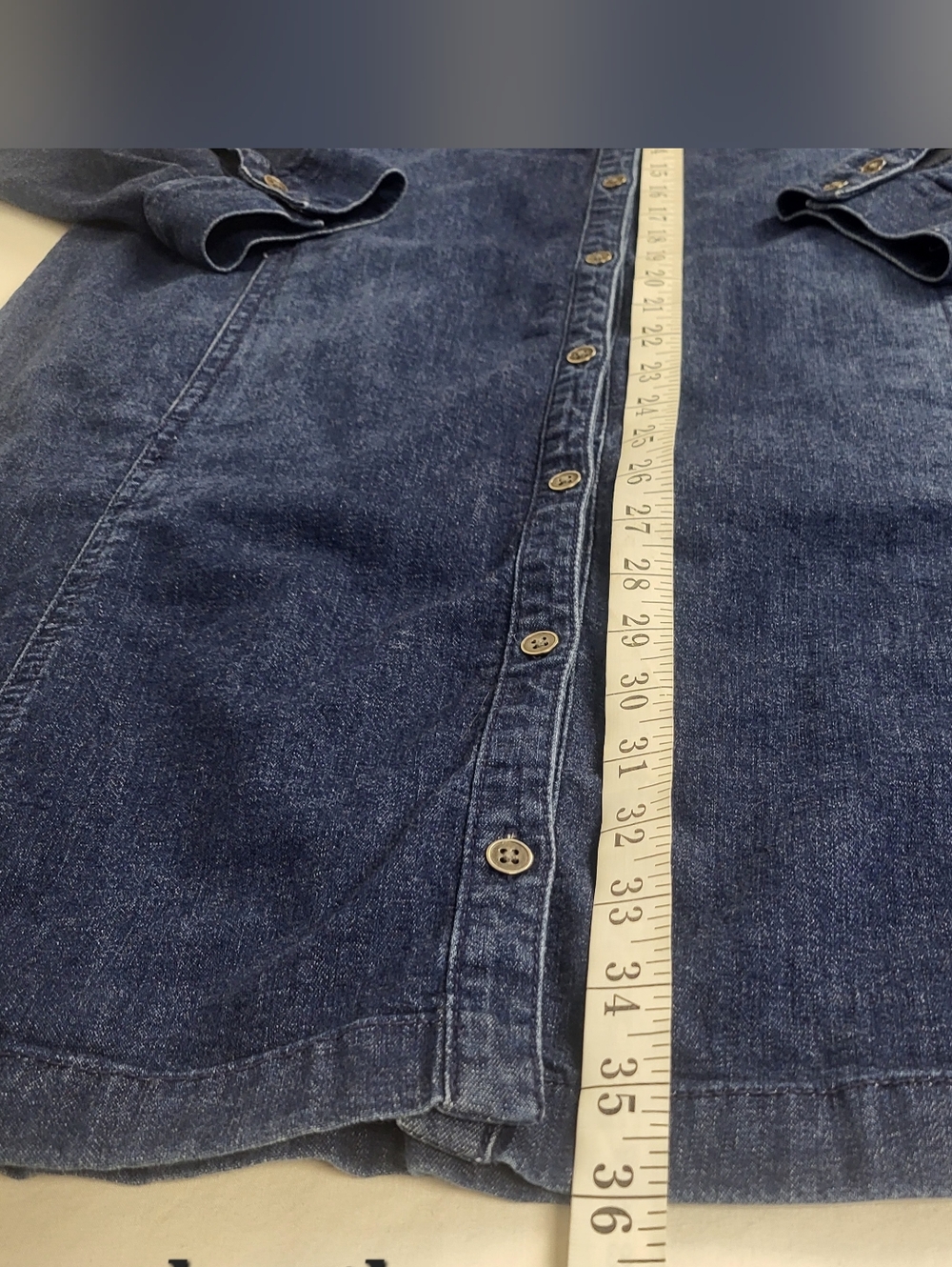 J.jill Denim Long Sleeve Roll Tab Full Button Up Blue Denim Dress Large Petite - Picture 12 of 15